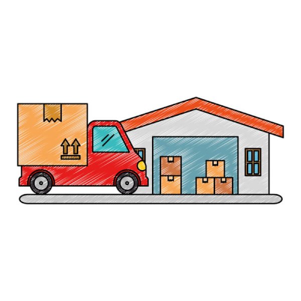 delivery service truck with warehouse vector illustration design