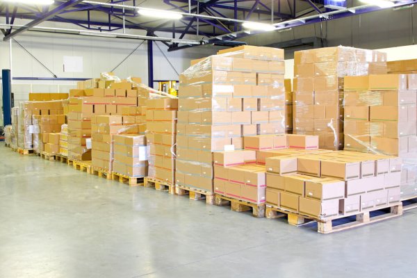 Big pile of box package in warehouse